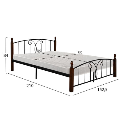 Double Bed With Mattress Suzie Hm21332 Metal & Wood In Walnut--mattress 150x200cm