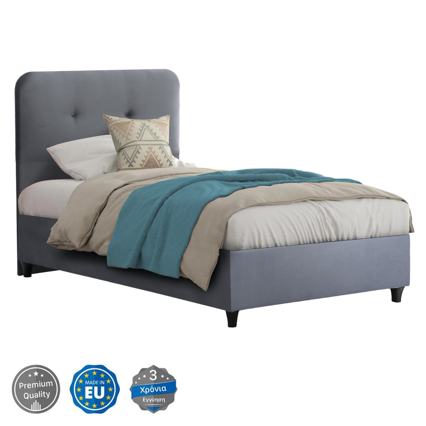 Bed Dolores Hm649.10 Grey Velvet 90x200cm
