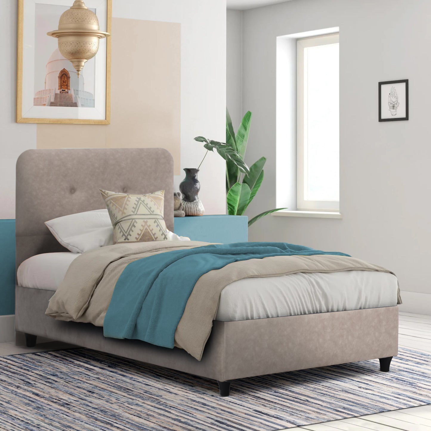 Bed Dolores Hm649.22 Beige T.nubuck Fabric 90x200