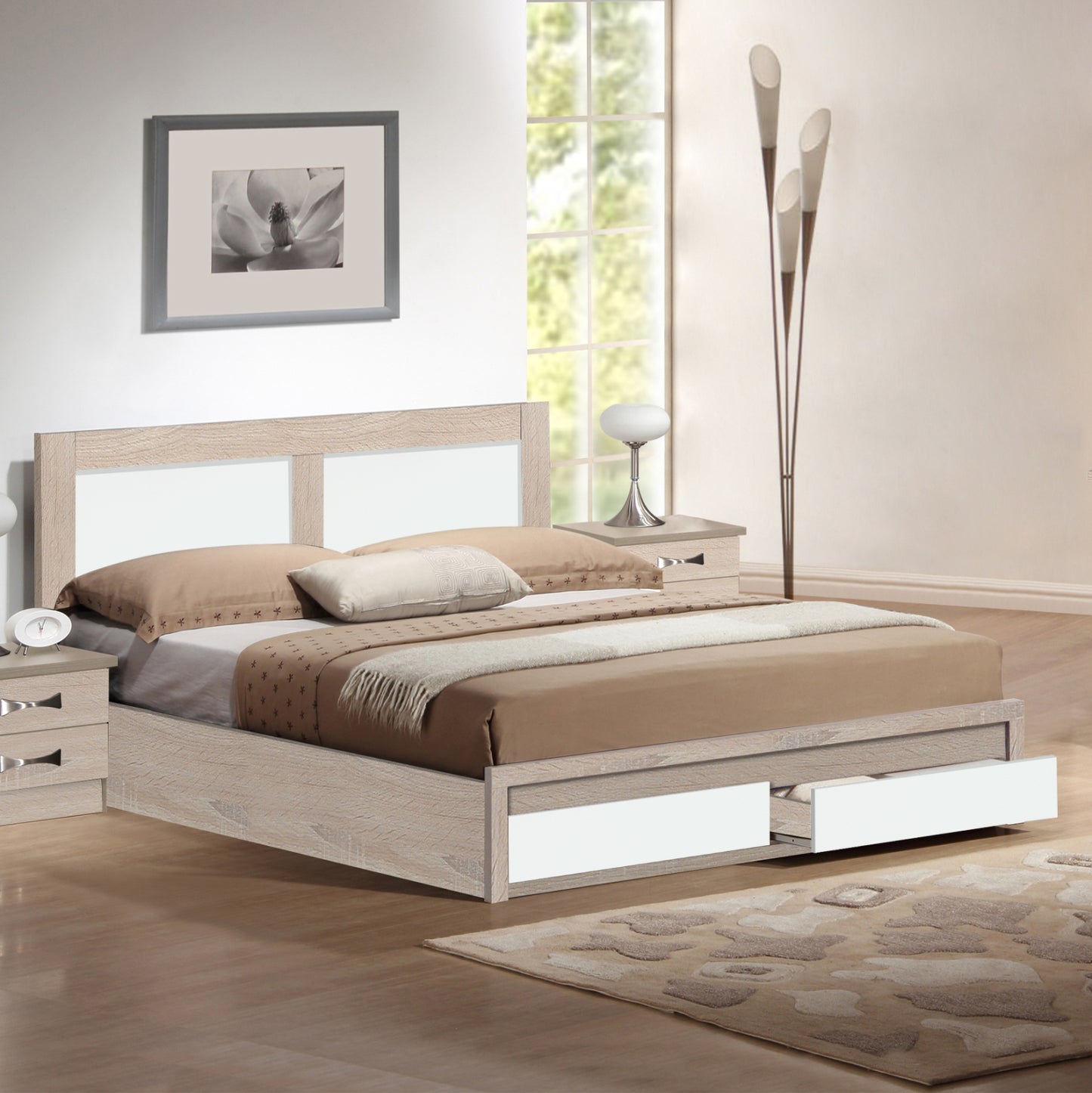 Bed Capri Hm312.06 With 2 Drawers Sonama-white For Mattress 150x200 Cm.