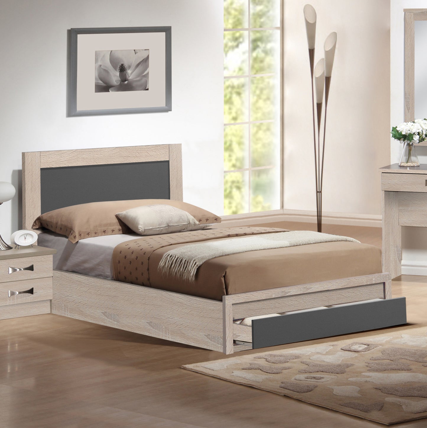 Bed Melany Hm323.04 With 1 Drawer In SonΟma Grey For Mattress 110x190cm.