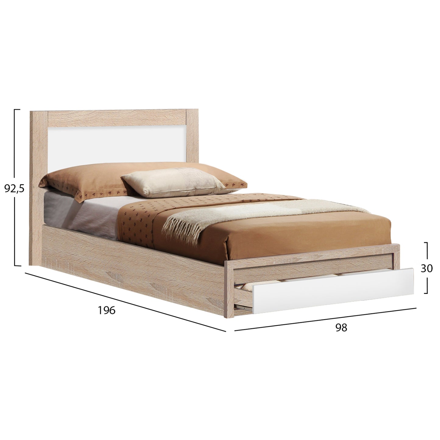 Bed Melany Hm346 With 1 Drawer Sonoma/white 90x190