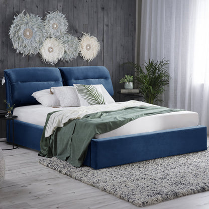 Bed Kendra Hm565.18 Blue Velvet-storage Space 160x200 Cm Mattress