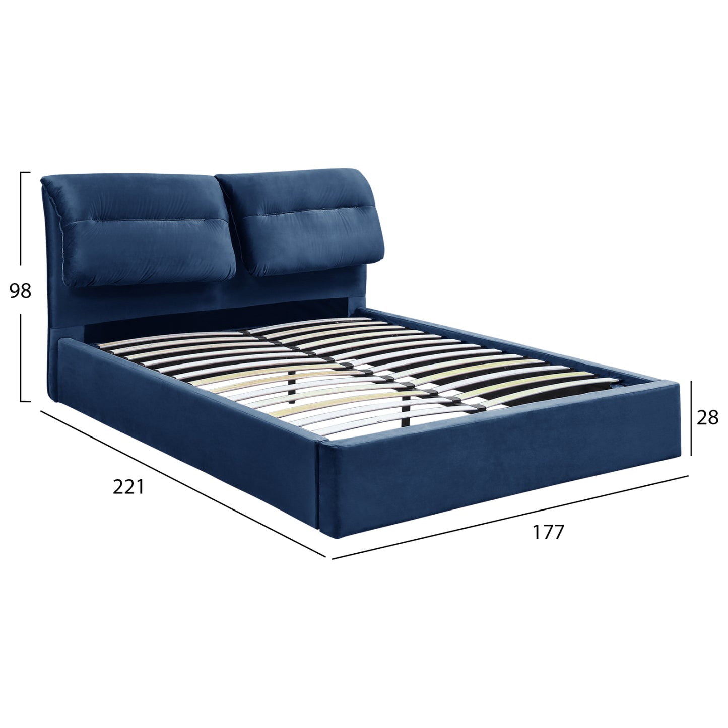 Bed Kendra Hm565.18 Blue Velvet-storage Space 160x200 Cm Mattress