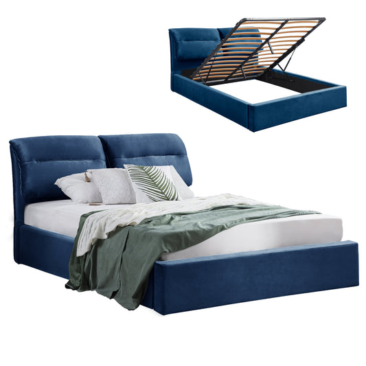 Bed Kendra Hm565.18 Blue Velvet-storage Space 160x200 Cm Mattress