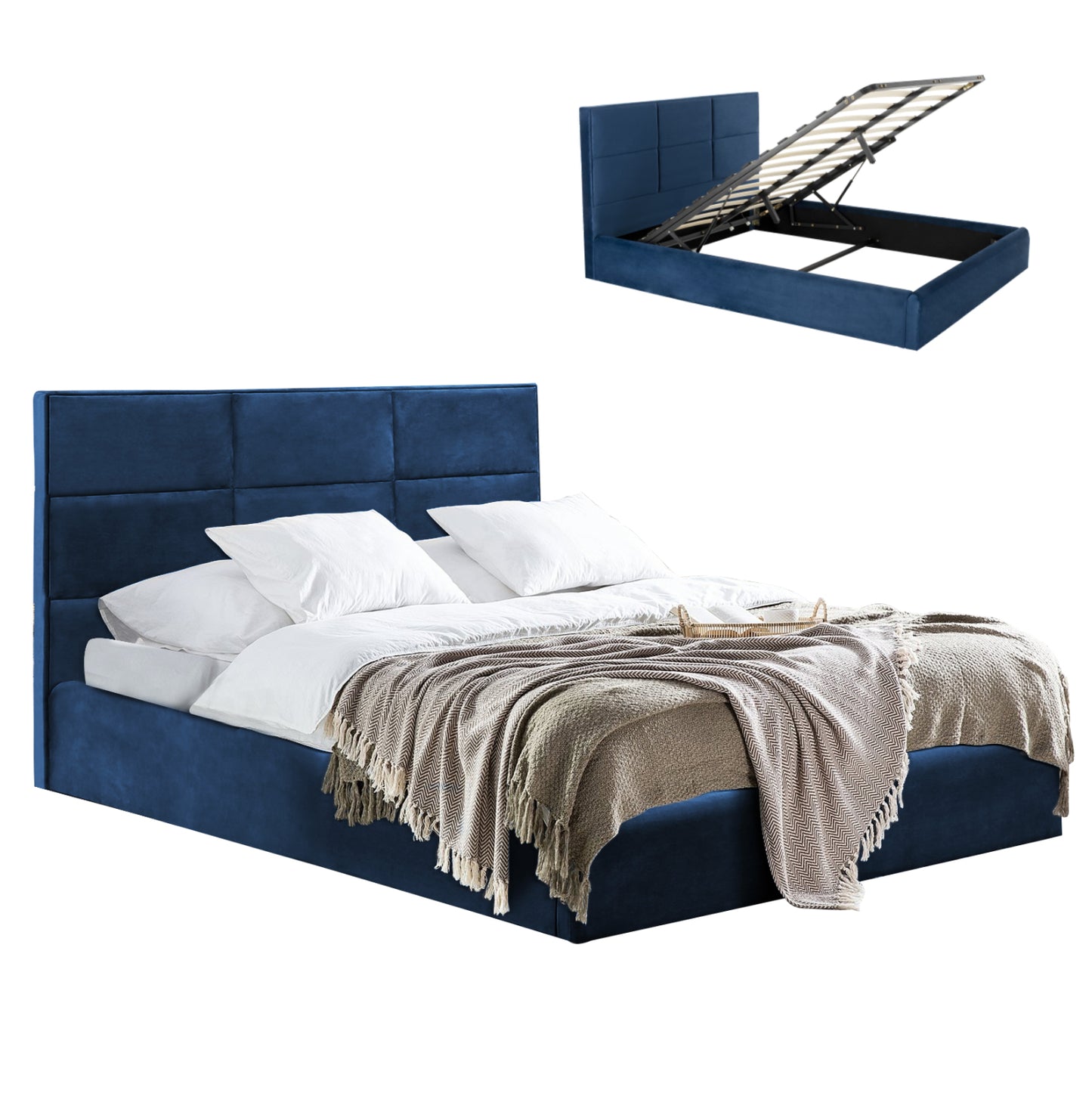 Bed Briley Hm583.08 Blue Velvet With Storage Space 160x200cm.