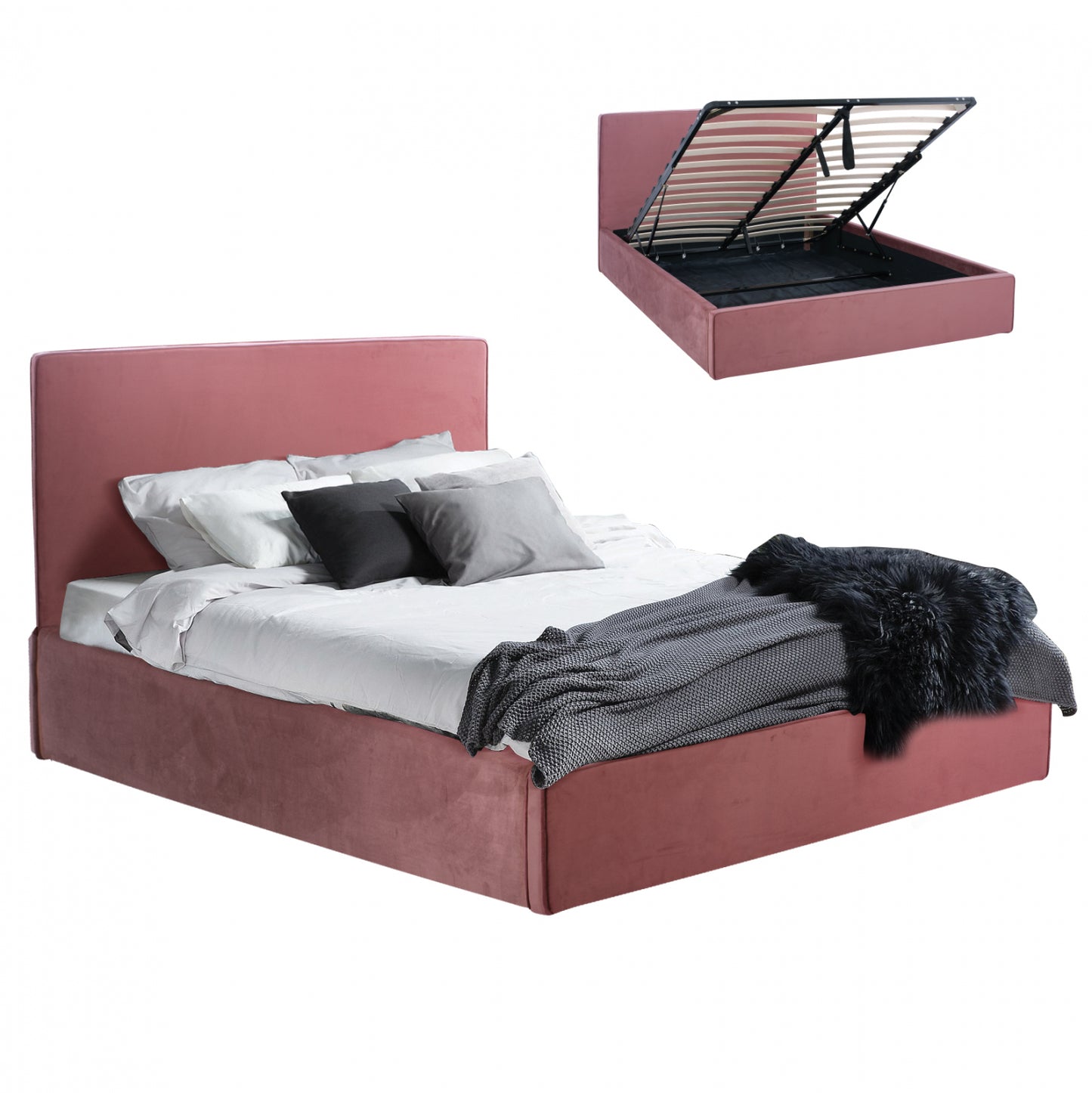 Bed Allie Hm584.12 160x200 With Storage Space- Dusty Pink  Velvet