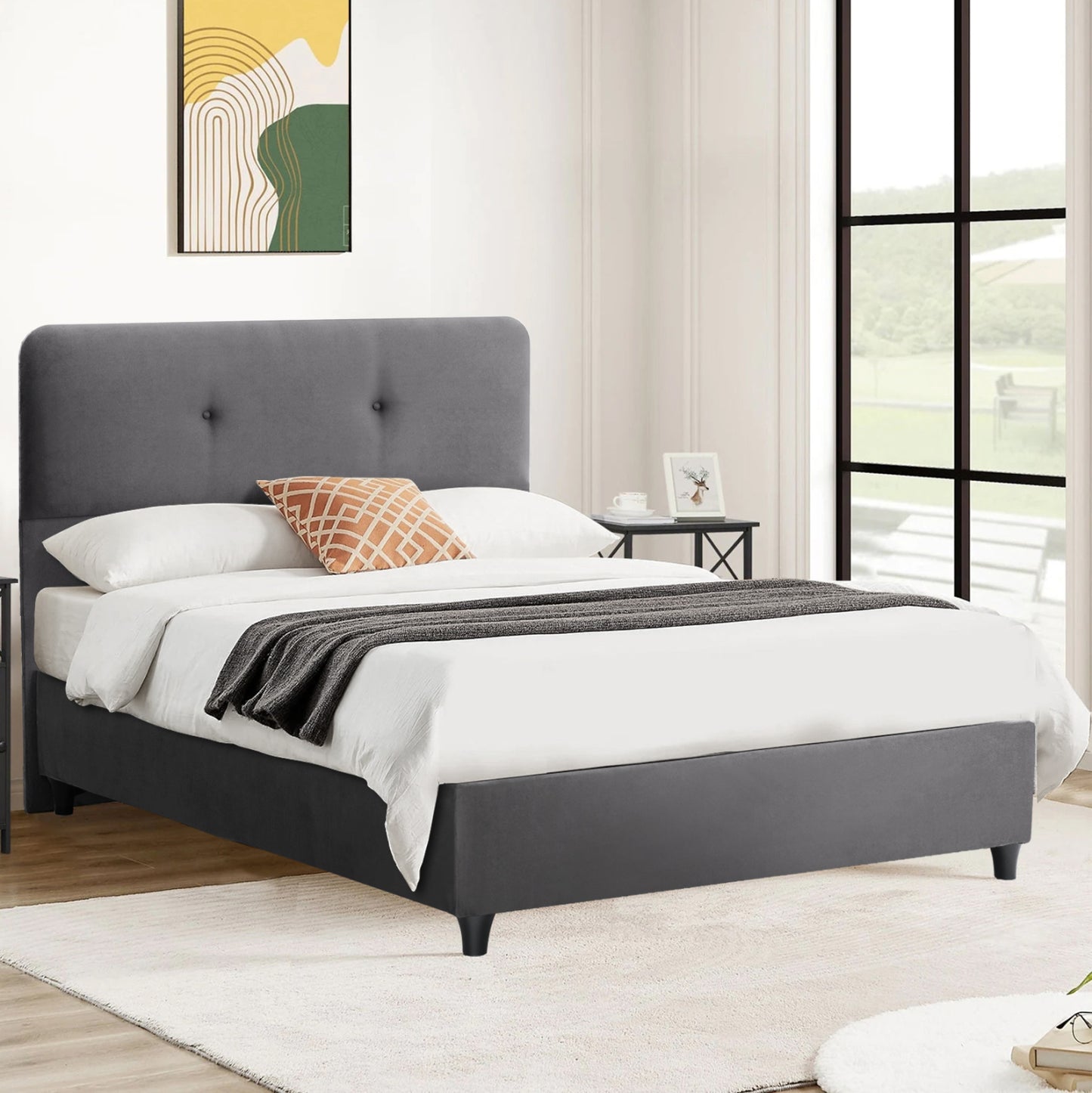 Bed Hm648.10 Dolores, Grey Velvet, 120x200cm