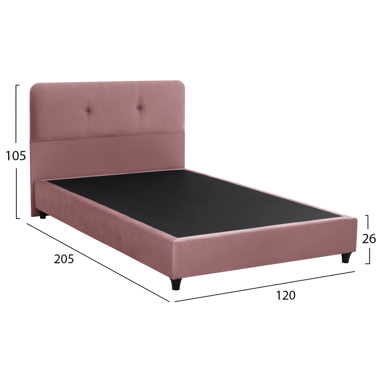 Bed Hm648.12 Dolores, Dusty Pink Velvet, 120x200