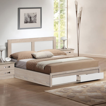 Bed Capri Hm665.06 Melamine In Sonoma-white With 2 Drawers For Mattress 120x200 Cm.