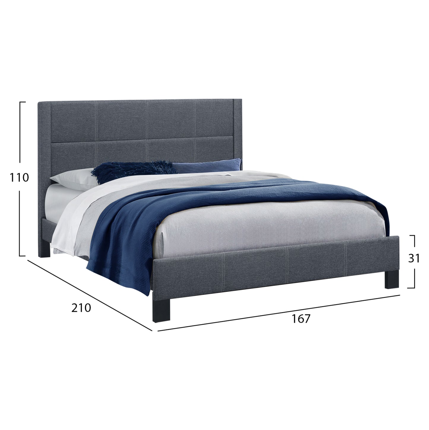 Bed Trillop Hm666.02 Dark Grey Fabric- 160x200cm. Mattress