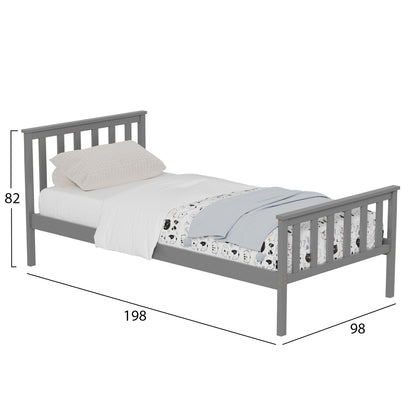 Bed Gimly Hm675.05 Solid Pine Wood In Grey For Mattress 190x90cm.