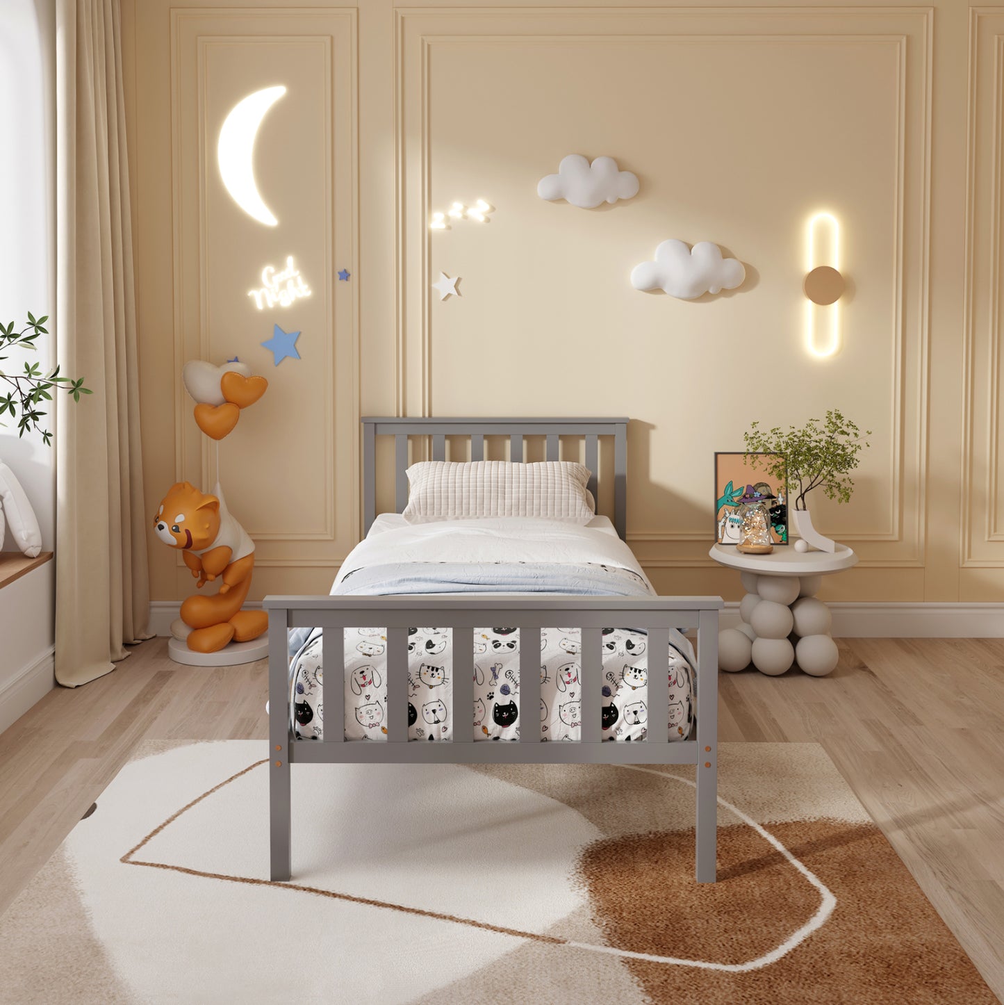 Bed Gimly Hm675.05 Solid Pine Wood In Grey For Mattress 190x90cm.