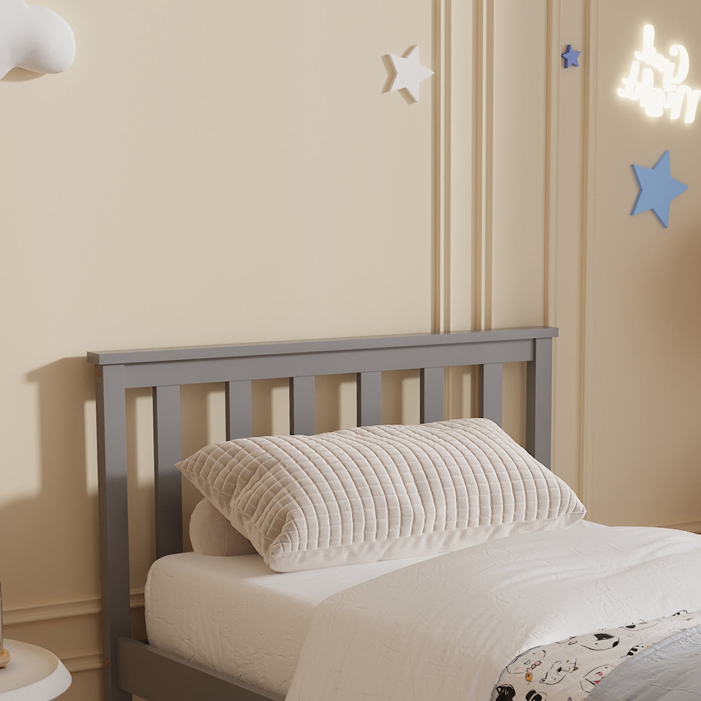 Bed Gimly Hm675.05 Solid Pine Wood In Grey For Mattress 190x90cm.