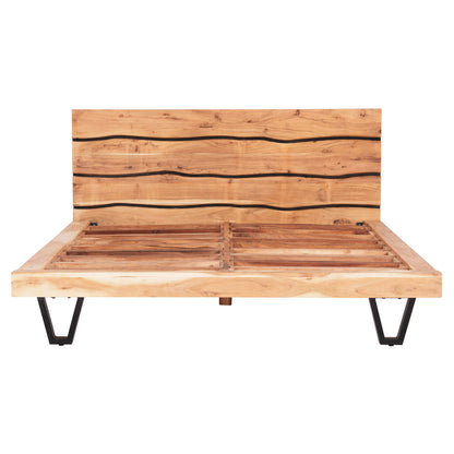 Bed Alicia Hm8359.21 Metal-solid Acacia Wood-light Natural-mattress 160x200cm.
