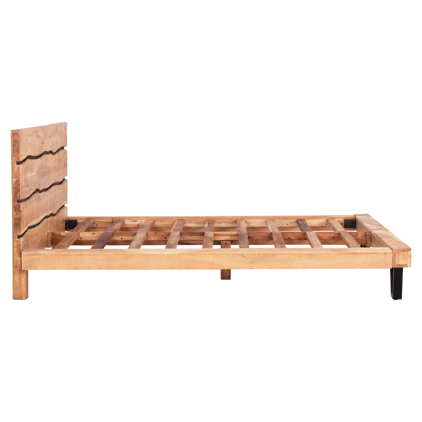 Bed Alicia Hm8359.21 Metal-solid Acacia Wood-light Natural-mattress 160x200cm.