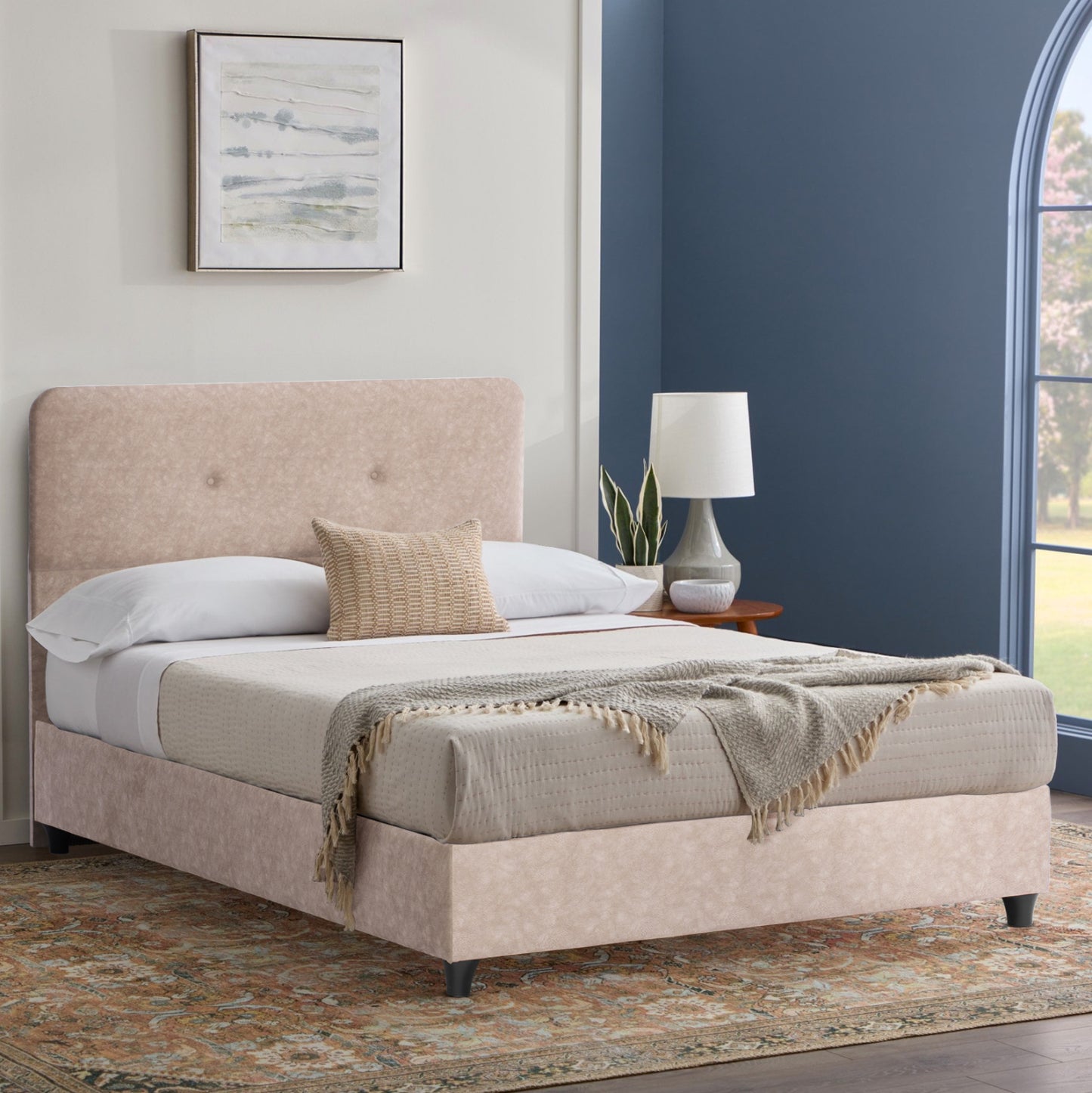 Semi-double Bed With Mattress Dolores Hm10746.03 T.nubuck Fabric In Beige--for 120x200cm.