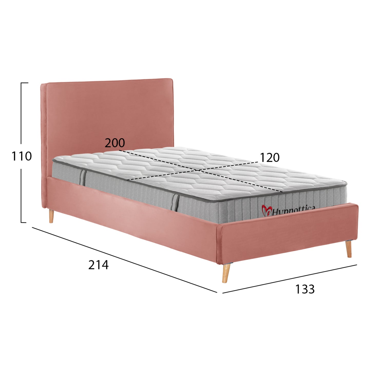 Semi-double Bed With Mattress Maylin Hm10758.01 Dusty Pink Velvet--mattress 120x200cm