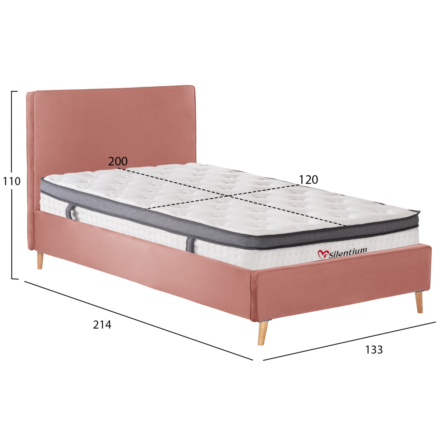 Semi-double Bed With Mattress Maylin Hm10802 Dusty Pink Velvet--mattress 120x200cm