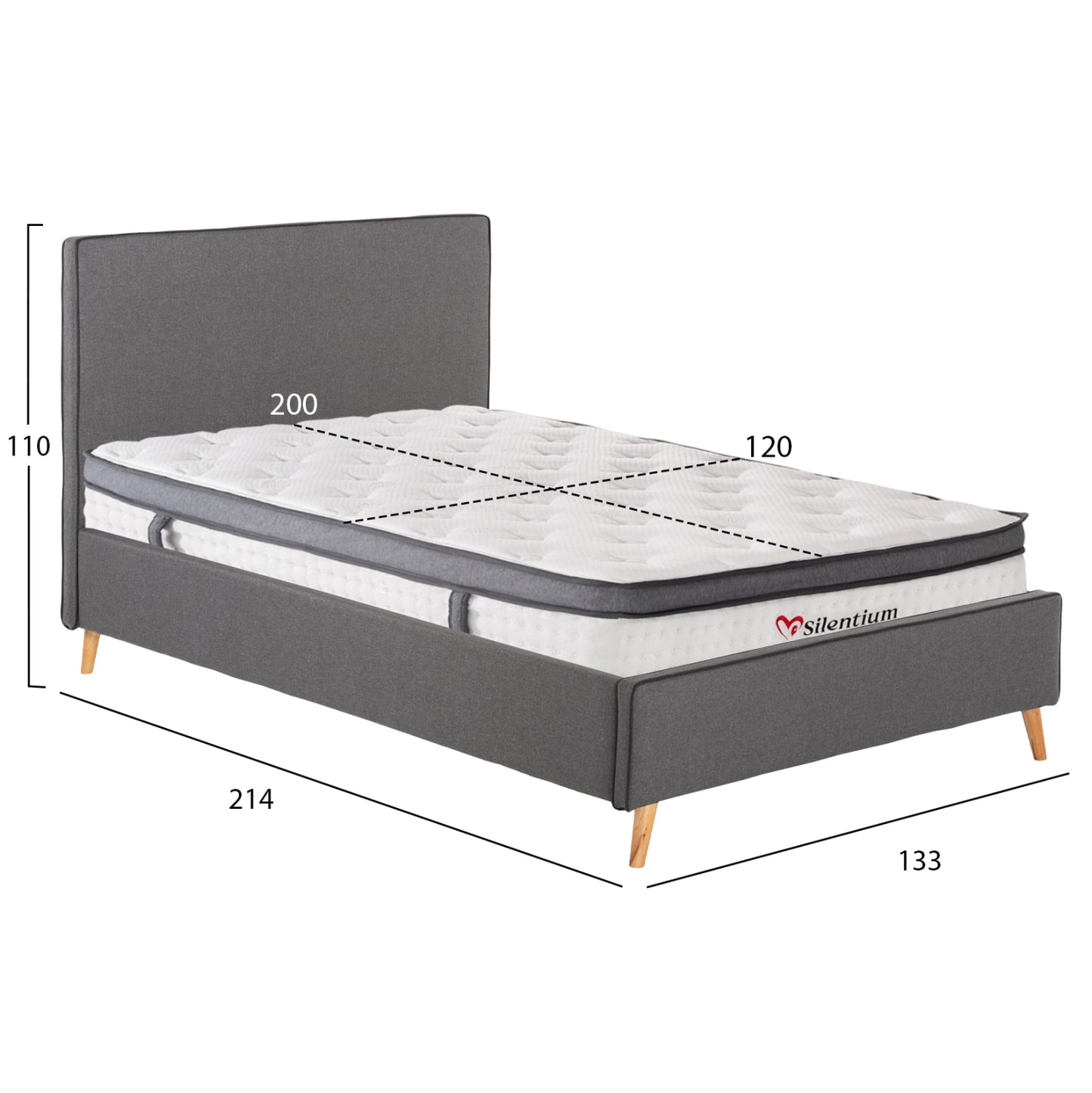 Semi-double Bed With Mattress Maylin Hm10802.02 Grey Fabric--mattress 120x200cm