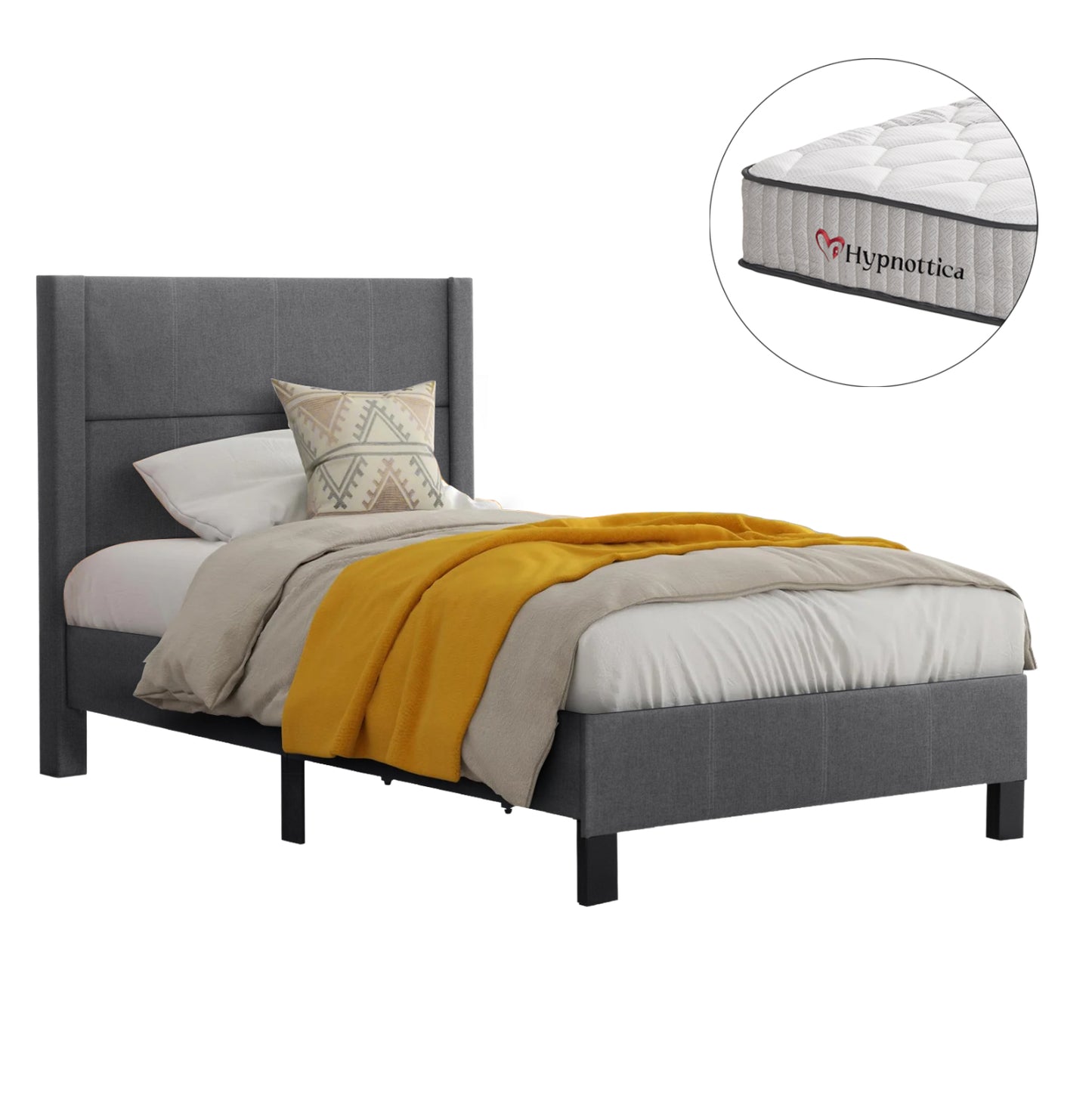 Semi-double Bed With Mattress Trillop Hm10757.01 Grey Fabric--for 120x200cm.
