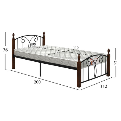 Semi-double Bed With Mattress Suzie Hm21333 Metal & Wood In Walnut--mattress 110x190cm