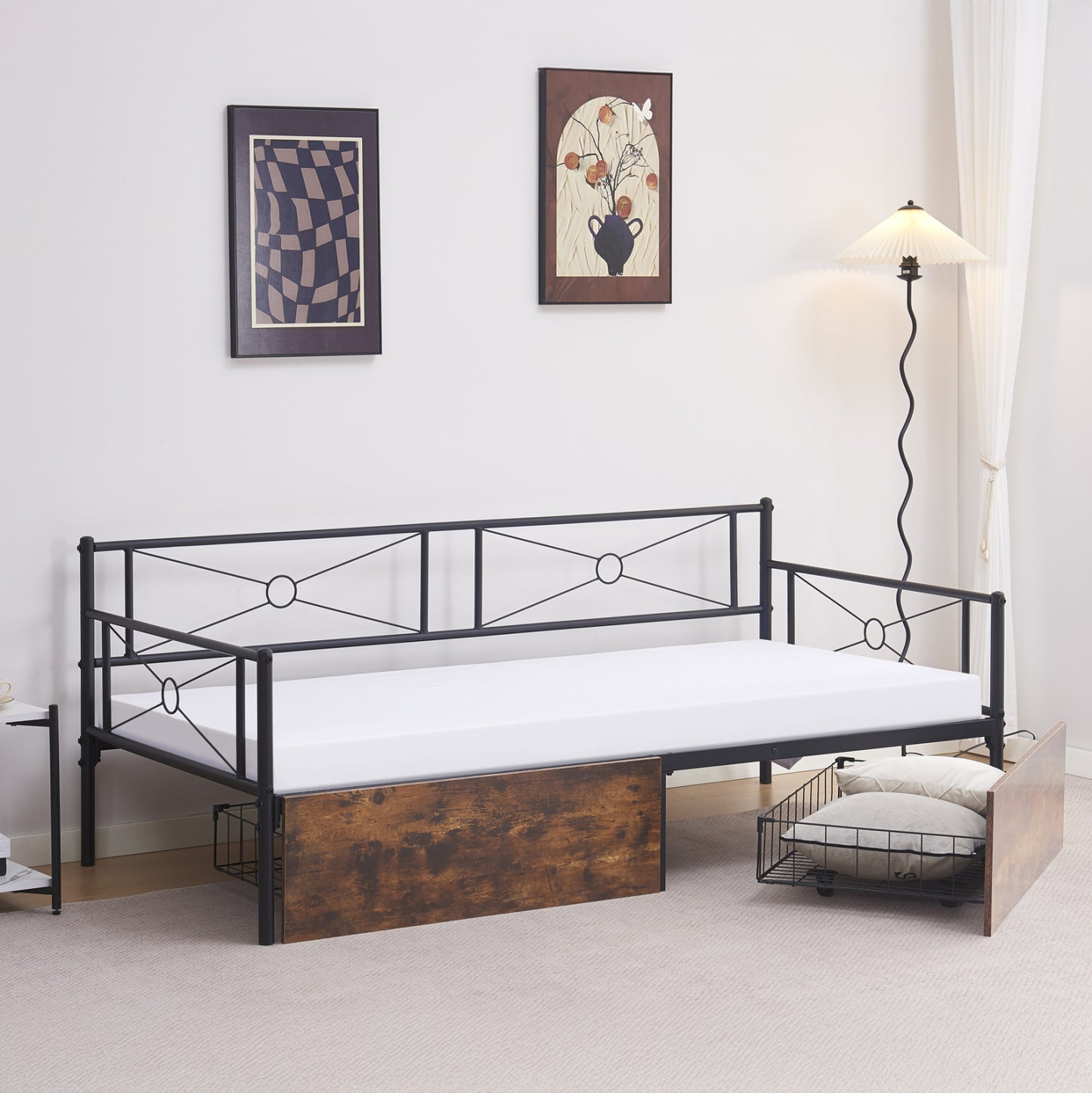 Sofa-bed Bernie Hm21120.01 Metal Frame In Black & Drawers- For Mattress 190x90cm.