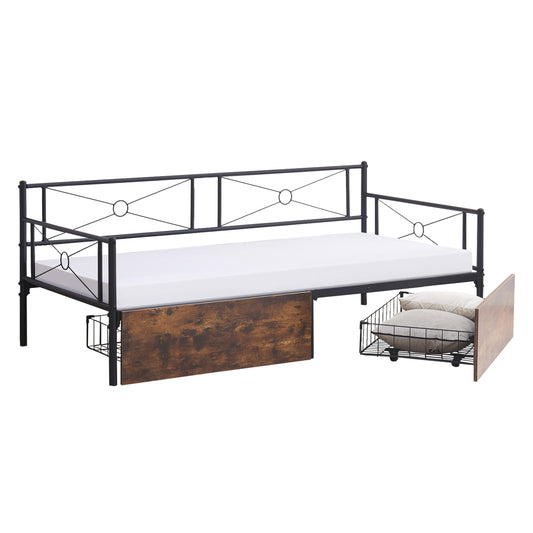 Sofa-bed Bernie Hm21120.01 Metal Frame In Black & Drawers- For Mattress 190x90cm.