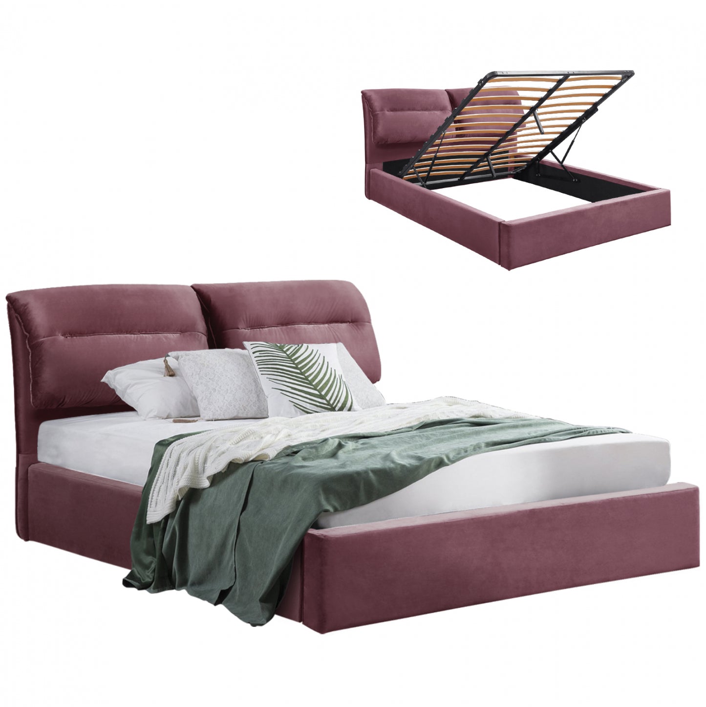 Hm565.02 Kendra, Velvet Dusty Pink, Storage Space 160x200cm
