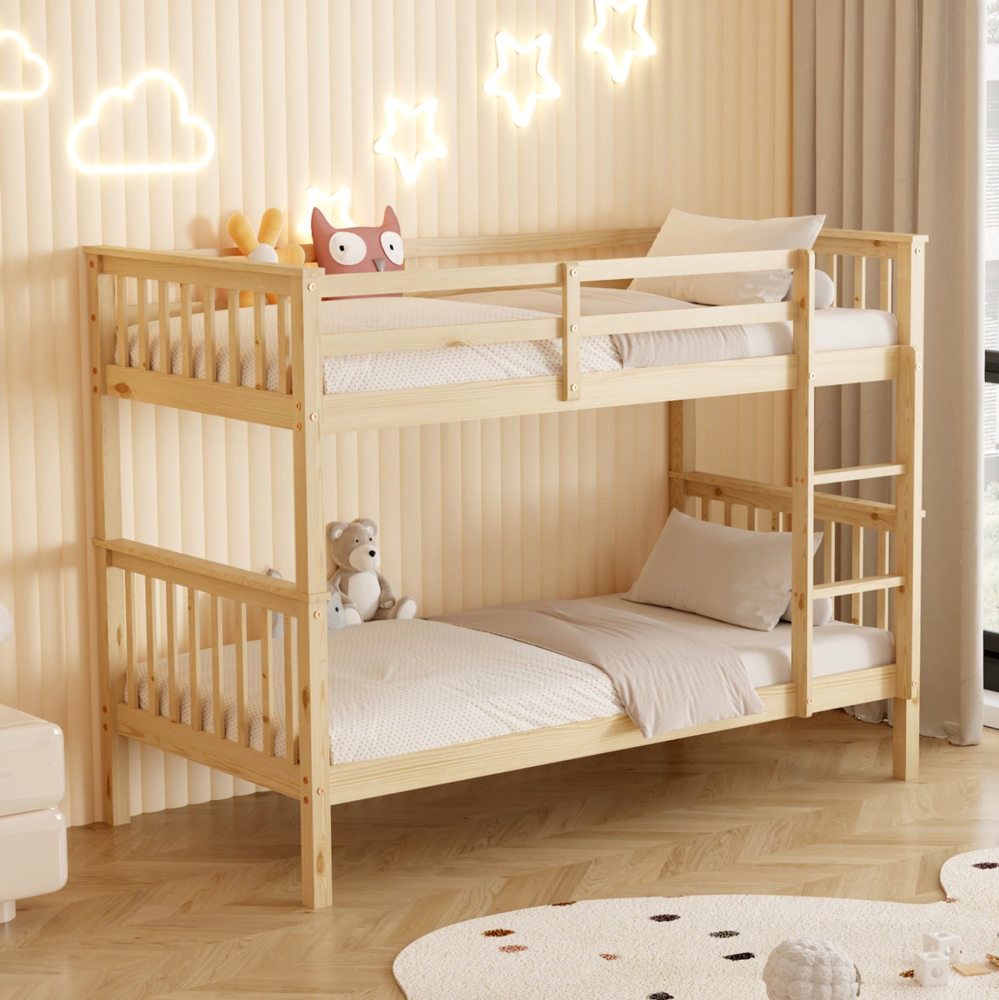 Bunk Bed For Children Lantai Hm682.01 Pine Wood In Natural-mattresses 190x90cm