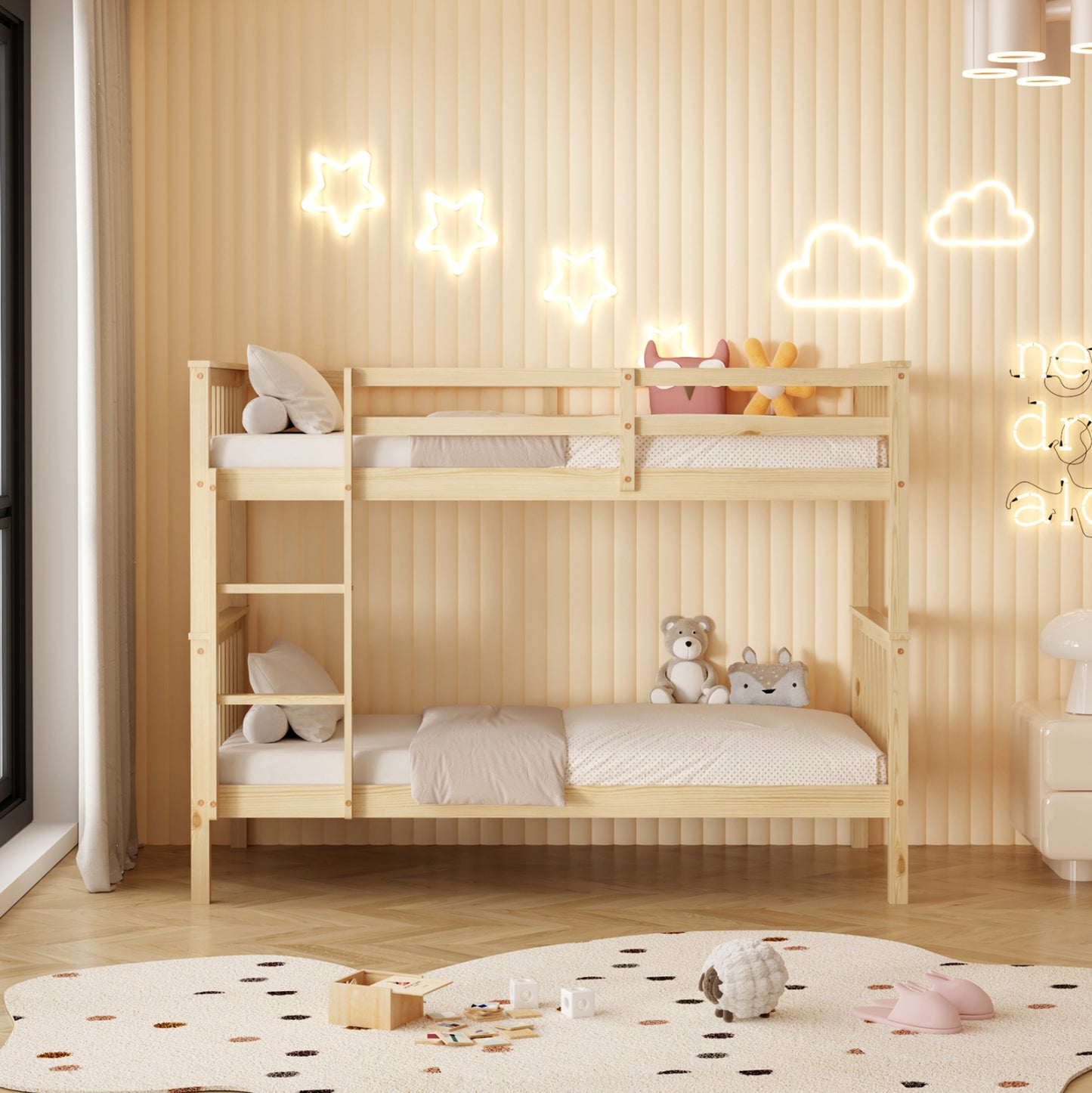 Bunk Bed For Children Lantai Hm682.01 Pine Wood In Natural-mattresses 190x90cm