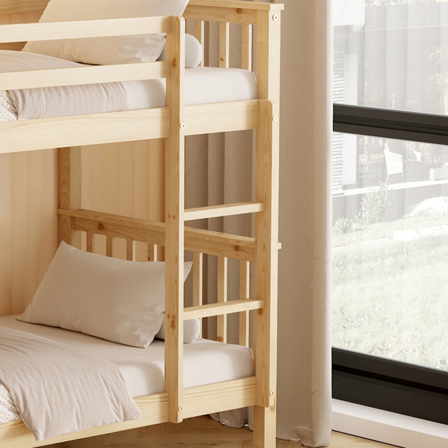 Bunk Bed For Children Lantai Hm682.01 Pine Wood In Natural-mattresses 190x90cm