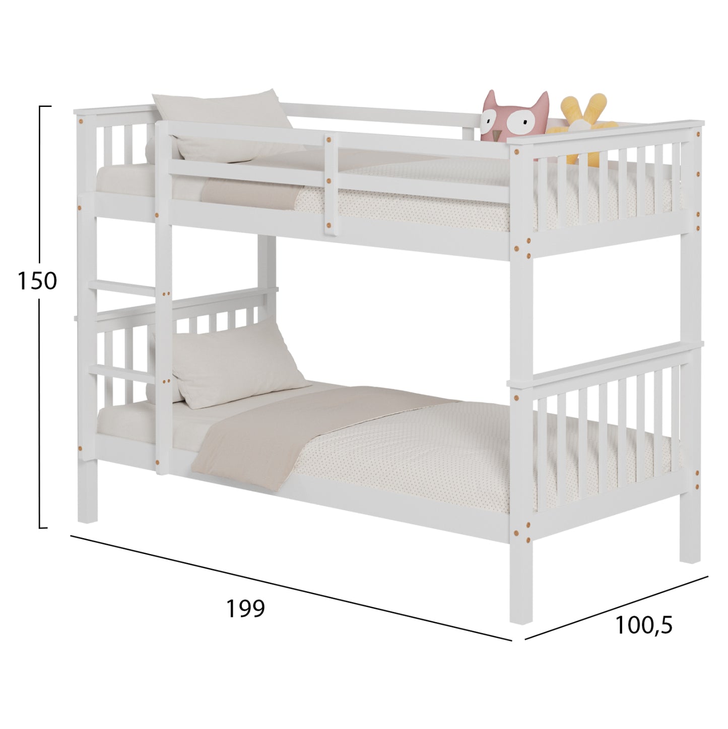 Bunk Bed For Children Lantai Hm682.03 Pine Wood In White-mattresses 190x90cm
