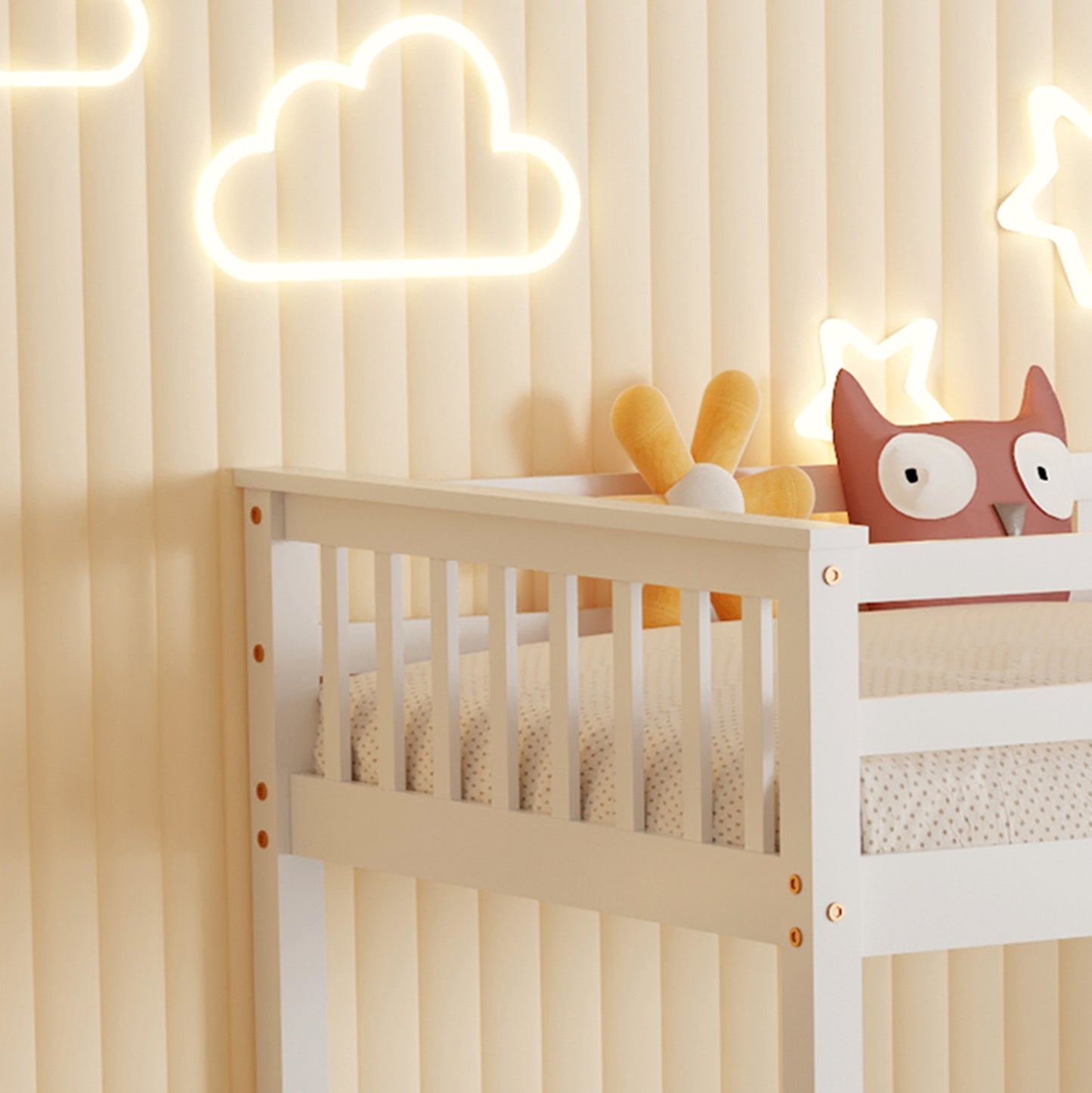 Bunk Bed For Children Lantai Hm682.03 Pine Wood In White-mattresses 190x90cm