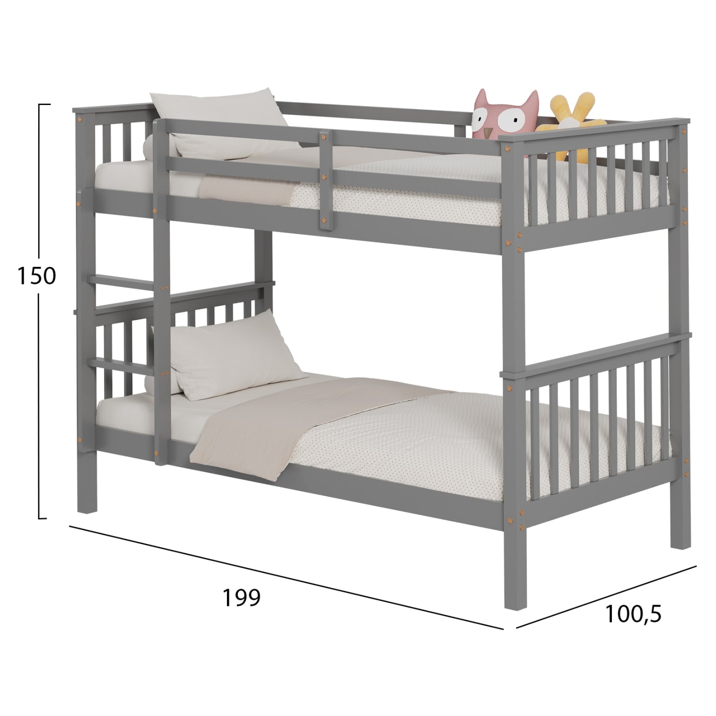 Bunk Bed For Children Lantai Hm682.05 Pine Wood In Grey-mattresses 190x90cm