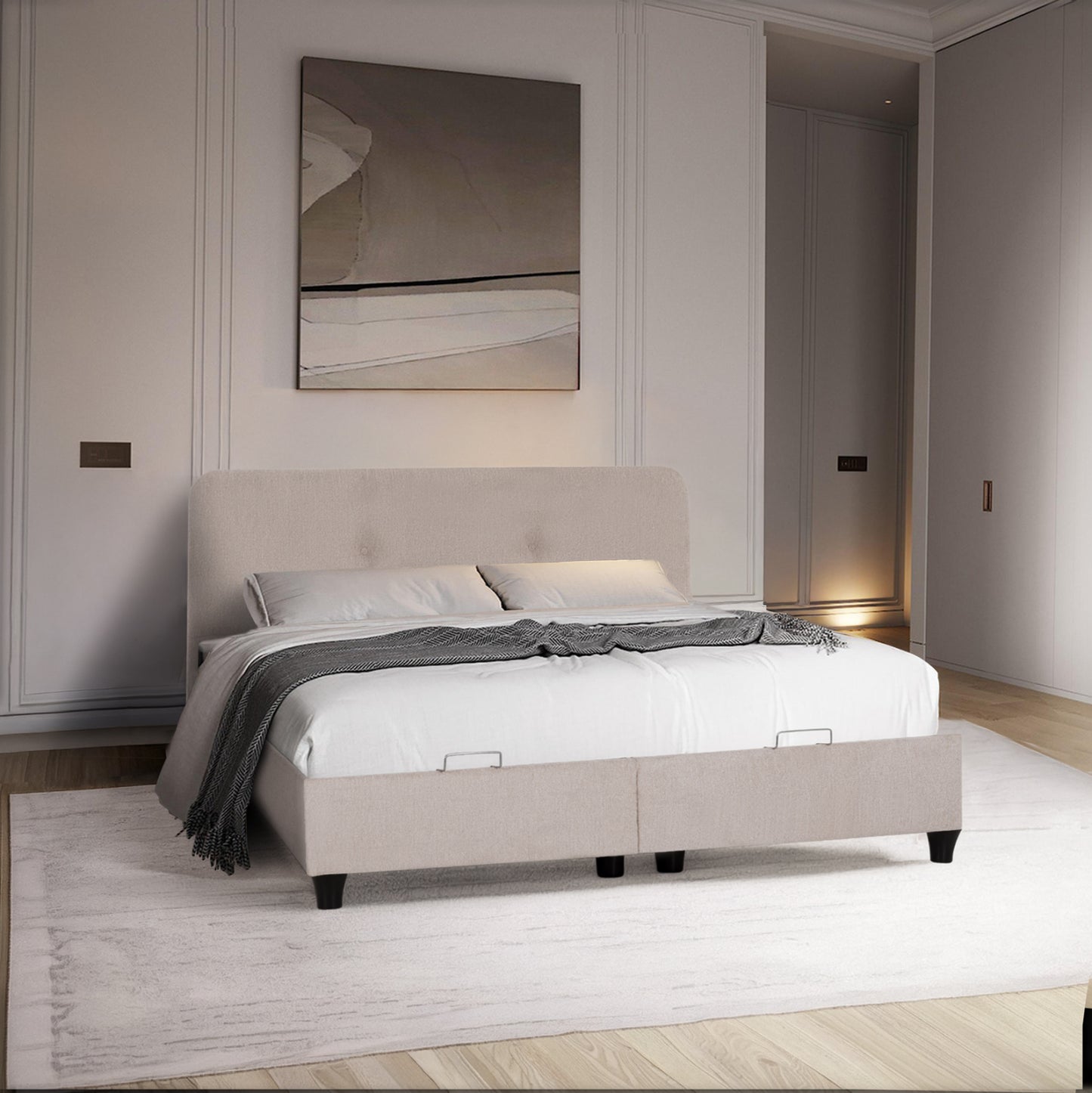 Bed With Storage Space Dolores Hm631.32 Beige Fabric- For Mattrerss 160x200cm