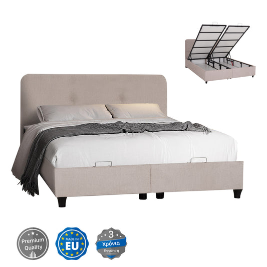 Bed With Storage Space Dolores Hm631.32 Beige Fabric- For Mattrerss 160x200cm