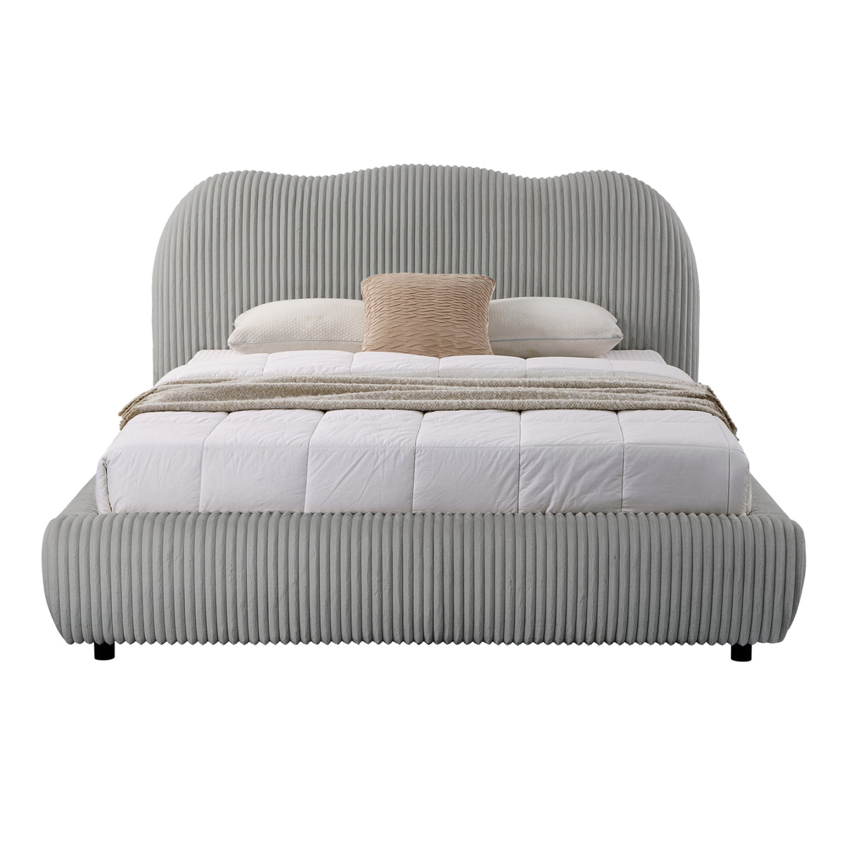 Double Bed With Storage Space Kally Hm729.01 Grey Feaux Fur Fabric--mattress 160x200cm.