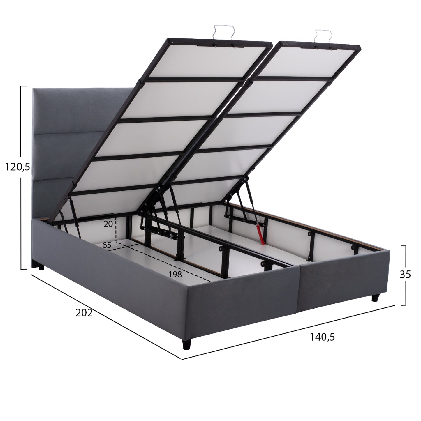 Bed With Storage Space Milo Hm738.10 Grey Velvet Fabric For Mattress 140x200cm