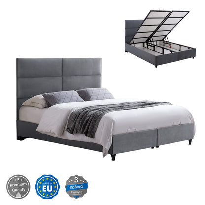 Bed With Storage Space Milo Hm738.10 Grey Velvet Fabric For Mattress 140x200cm