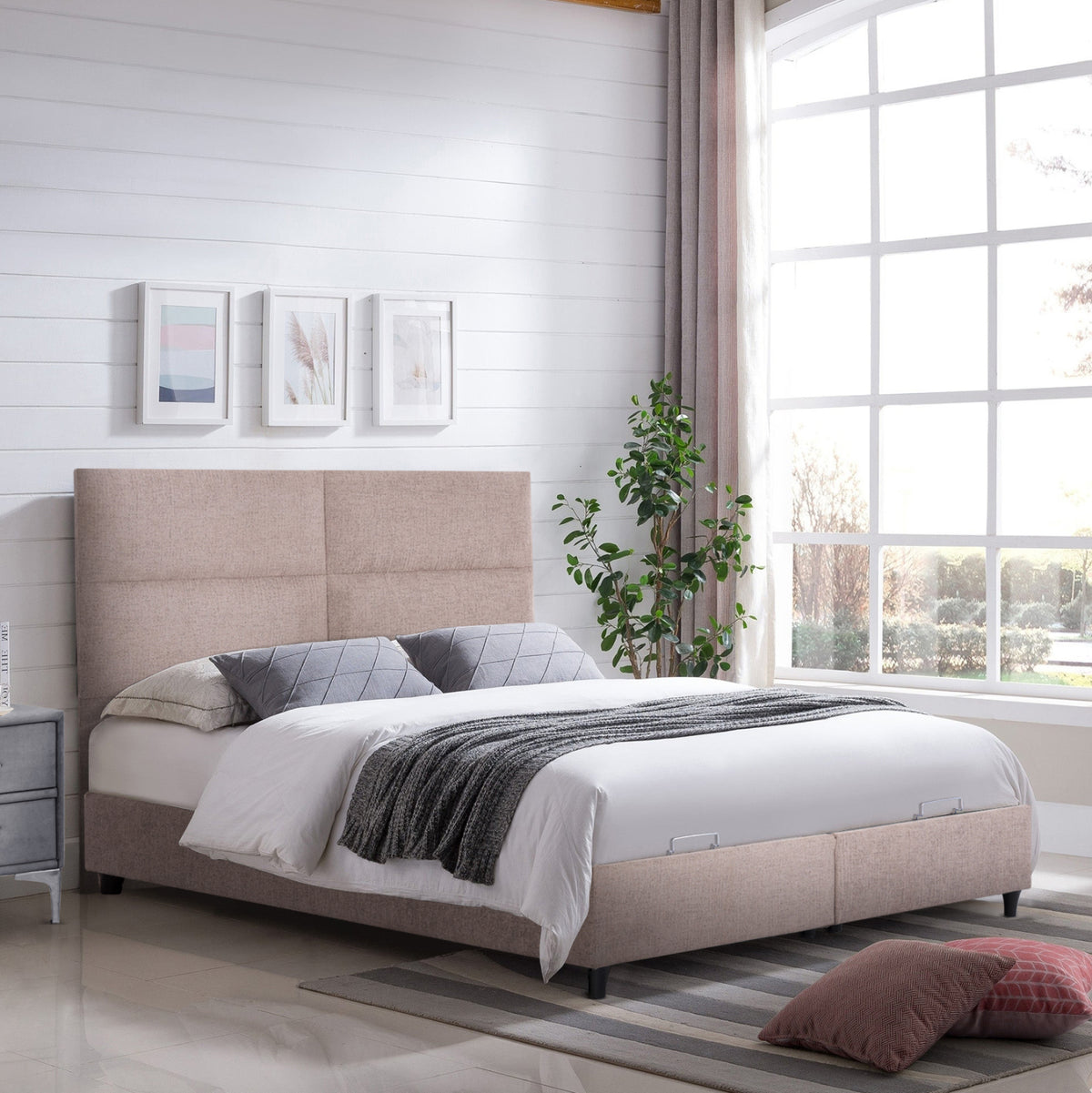 Bed With Storage Space Milo Hm738.22 Beige Teddy Fabric For Mattress 140x200cm