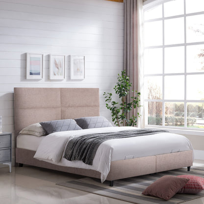 Bed With Storage Space Milo Hm738.22 Beige Teddy Fabric For Mattress 140x200cm