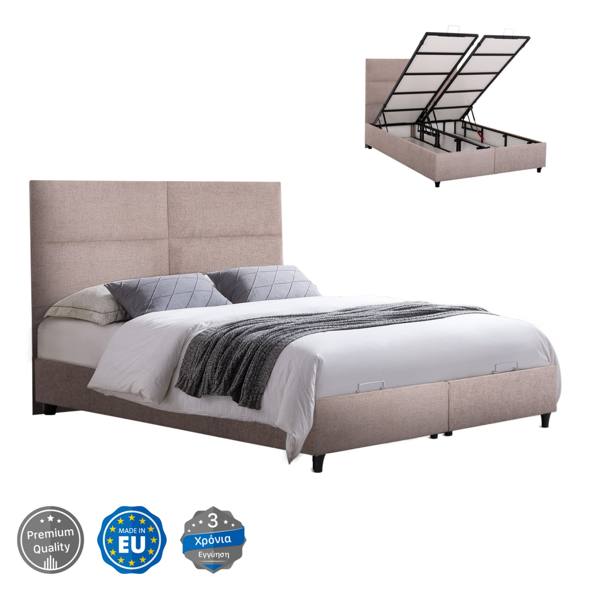 Bed With Storage Space Milo Hm738.22 Beige Teddy Fabric For Mattress 140x200cm