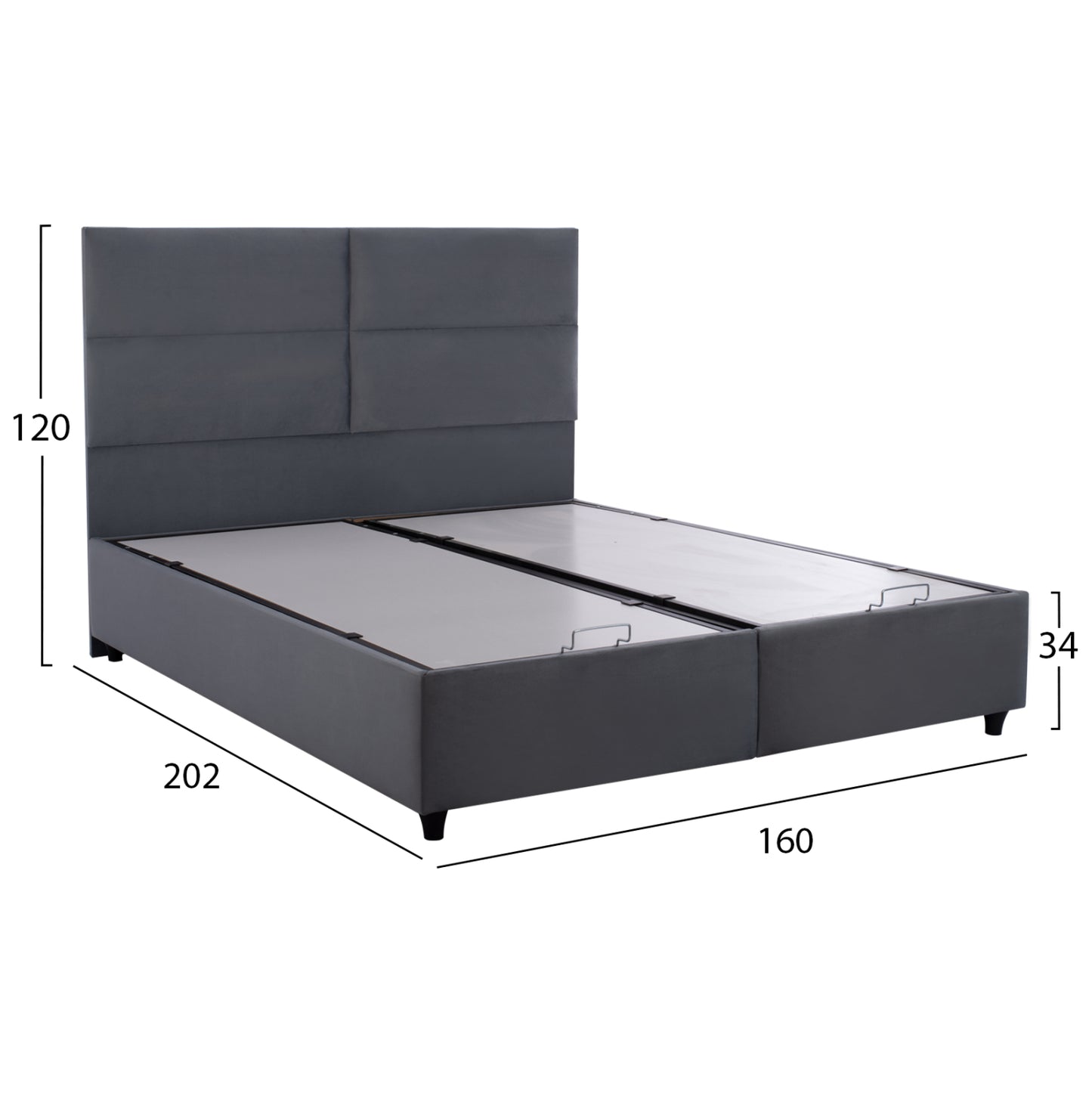 Gray Velvet Bed With Storage Space Milo Hm622.10 For Mattress 160x200 Cm.