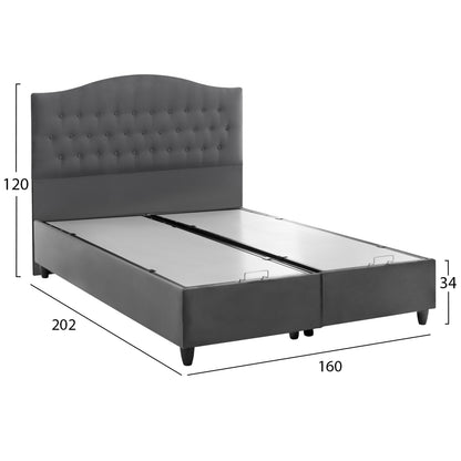 Hm624.10 Bed Malena, Grey Velvet, Storage Space, Quilted, 160x200