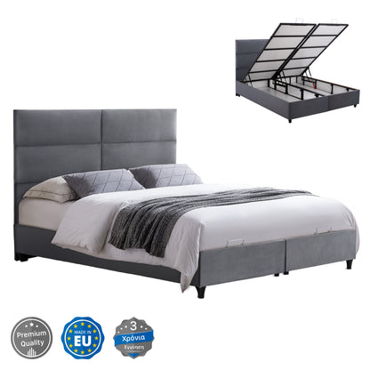 Gray Velvet Bed With Storage Space Milo Hm622.10 For Mattress 160x200 Cm.