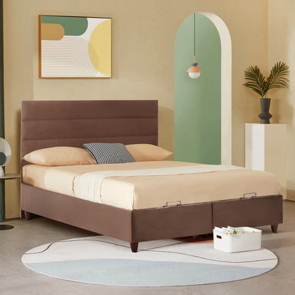 Hm623.02  Brown Velvet Bed With Storage Space Eloise For Mattress 160x200 Cm.