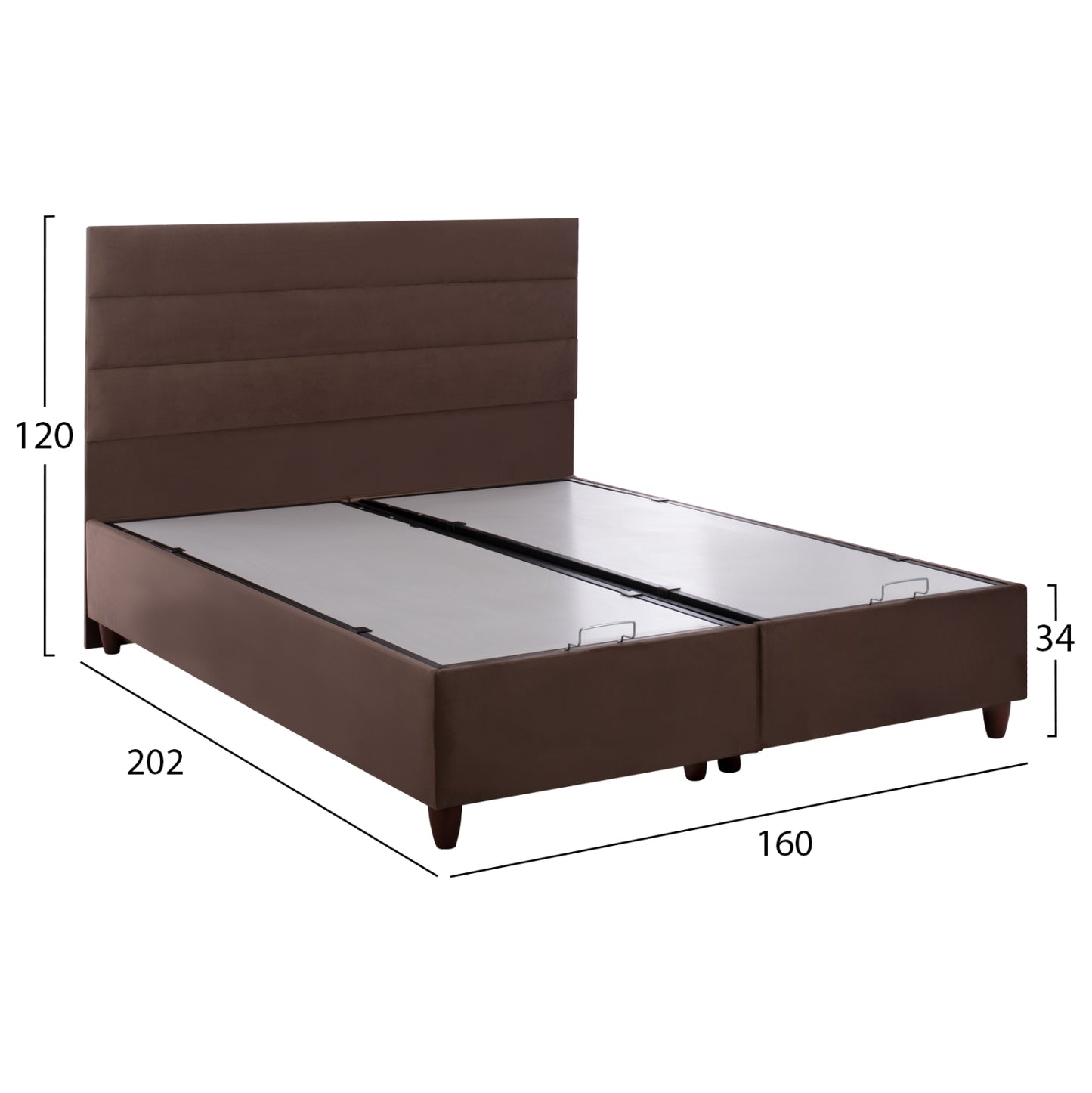 Hm623.02  Brown Velvet Bed With Storage Space Eloise For Mattress 160x200 Cm.