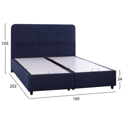 Hm631.08 Bed With Storage Space, Blue Fabric, 160x200cm