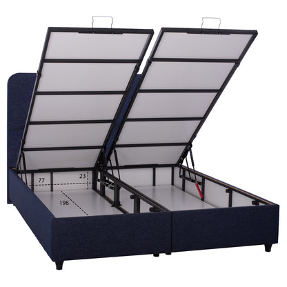Hm631.08 Bed With Storage Space, Blue Fabric, 160x200cm